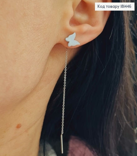 Серьги родованные протяжные, Бабочка 9мм, Длина 7,5см, Xuping 181446 фото 2