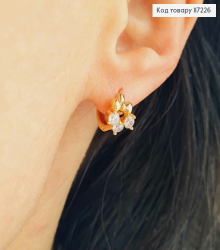 Сережки кільця БАНТИКИ з трьома камінцями, діаметр 1,3см,  XUPING 18K 117226 фото 2