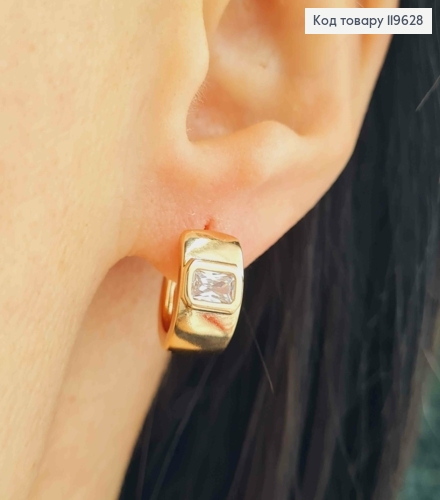 Серьги кольца, широкие с блестящим камнем, диаметр 1,4см, ширина 7мм XUPING 18K 119628 фото 2