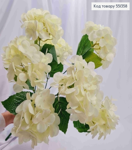 Искусственная композиция ГОРТЕНЗИЯ, цвет Айвори, 7 веток с цветами на металлическом стержне, 58см 551358 фото 2