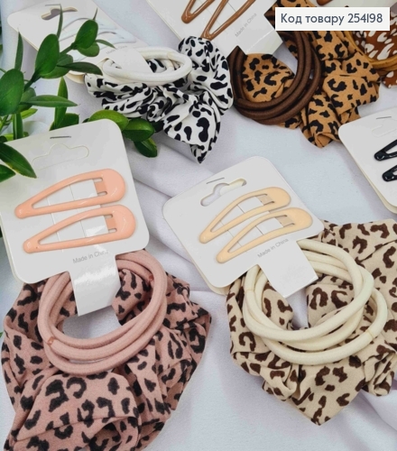 Набор: заколка Тик-Так (2шт/5см), Резинка (Шнурок-3шт/Объемная-1шт), Пастельные цвета в ассортименте 254198 фото 2