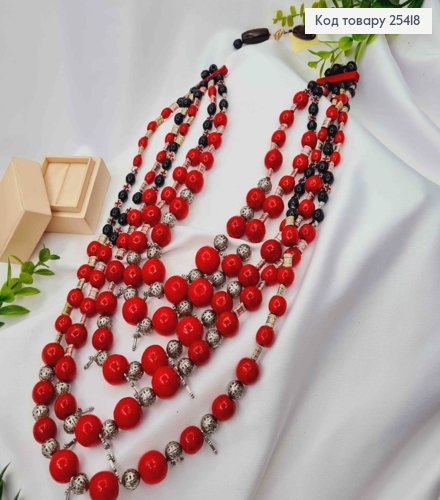 Ожерелье деревянное, в этническом стиле, КРАСНО-ЧЕРНОГО цвета, 90см, ручная работа 25418 фото 2