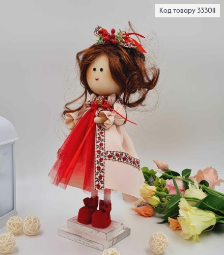 Кукла ДЕВОЧКА в бежевом вышитом платье с фатиновой вставкой, высота 32см,ручная работа, Украина. 333011 фото 2