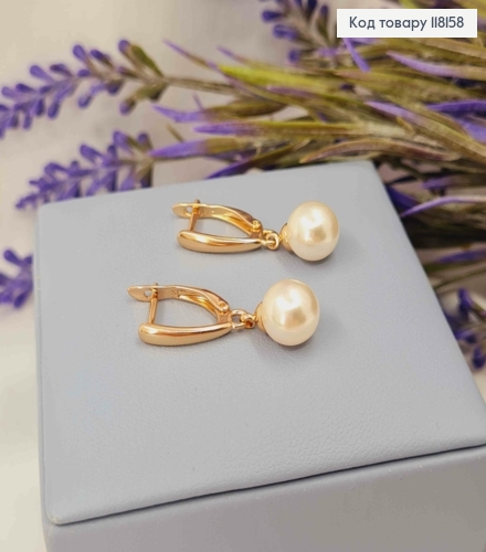 Серьги с подвесной жемчужиной,1,6+1,2см, англ. зам., XUPING 18K 118158 фото 3