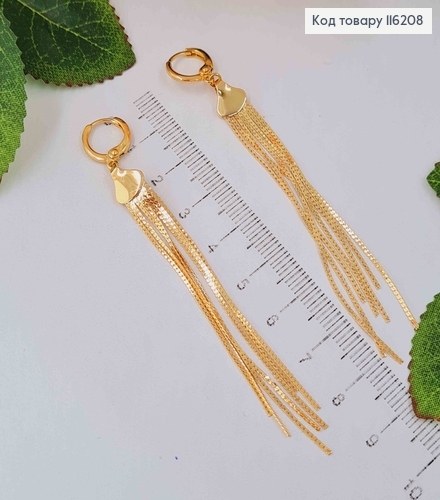 Серьги кольца 1см, с подвесками плоскими ниточками 7см, Xuping 18K 116208 фото 2