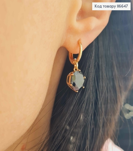 Серьги кольца 1см, с подвеской черным камешком 1,1см, Xuping 18K 116647 фото 3