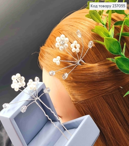 Заколка шпилька-рогач з Квіткою, з бусинками та камінцями, 6+4см 237055 фото 2