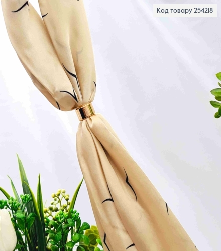 Хустка з колечком, Кремового кольору з малюнком "Пташки", 70*70см, 100% поліестр (шовк) 254218 фото 2