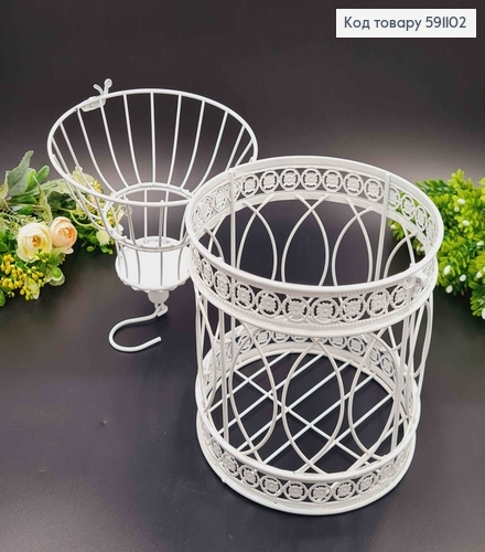 Декоративная клетка, металл, белого цвета, круглая, высота 36см Польща 591102 фото 3