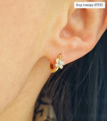 Серьги кольца Бабочки в камешках, 1,1см, Xuping 18K 117533 фото 3