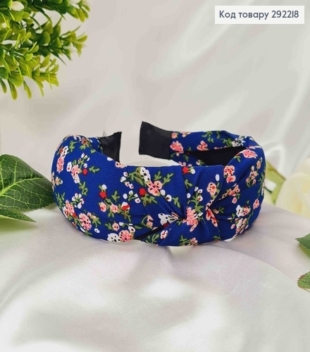 Обруч чалма синего цвета, с розовыми цветами, шир. 292218 фото 3