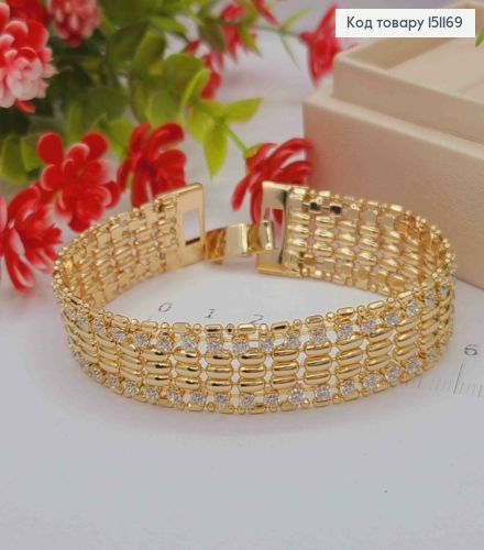 Браслет украшен Блестящими камешками по краям, ширина 1,5см, длина 18см, Xuping 18K 151169 фото 2