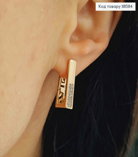 Серьги "Прямоугольные" украшены блестящими камнями, 2см, английская застежка, Xuping 18К. 118584 фото 2