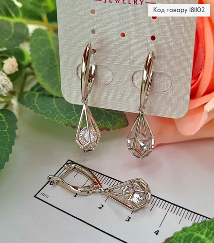 Серьги родованные, "Бриллианты" с подвеской 2 см, с подвижными камнями, англ. зам. Xuping 181102 фото 2