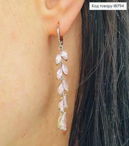 Серьги родованные кольца (1,1см) с подвесной веточкой из Розовых камешков, дл. 4,3см, Xuping 181794 фото 2