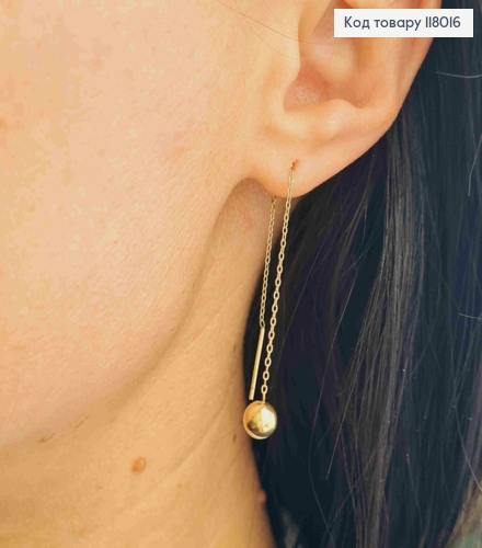 Серьги гвоздики с шариком (6мм) на цепочке, 7,5см, Xuping ТТМ 118016 фото 3