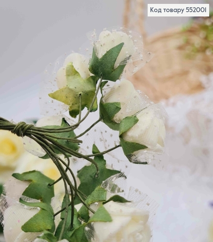 Роза АИВОРИ 1,5см (12шт/пучок) фомова на дротиках8см 285061 фото 3