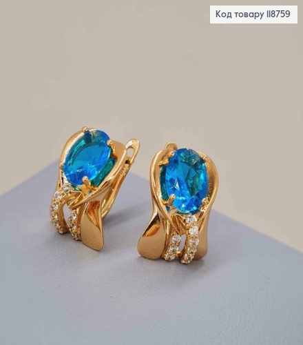Сережки "Вічність" з Великим Блакитним каменем, 1,6см, англійська застібка, Xuping 18K 118759 фото 3