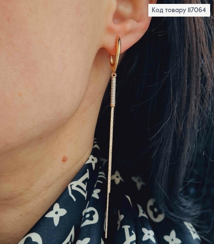 Серьги с подвесками в камешках и двумя ниточками, 9см, англ. зам. Xuping 18K 117064 фото 2