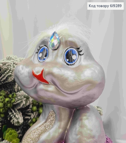 Новогодняя фигура ЗМЕЯ большая, СЕРЕБРЯНОГО цвета, высота 30см,ширина 16,5см, пластик. 619289 фото 2