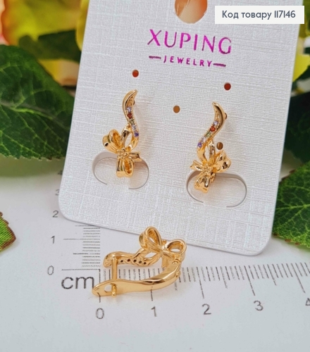 Серьги "БАНТИК" с цветными камешками 1,6*0,7см (английская застежка), XUPING 18K 117146 фото 2