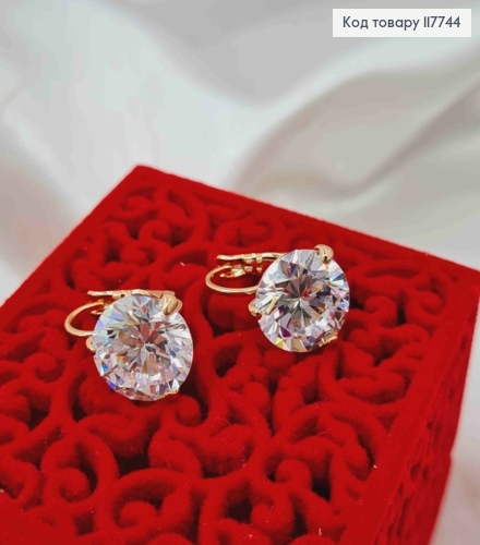 Серьги с большим блестящим камнем, диаметр 1,2см, XUPING 18K 117744 фото 2