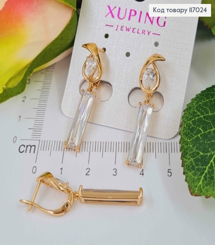 Серьги "Анубис" с подвеской белым Кристаллом, 4см, англ. Xuping 18К 117024 фото 3