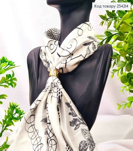 Хустка з колечком, Білого кольору з малюнком "Квітка", 70*70см, 100% поліестр (шовк) 254214 фото 3