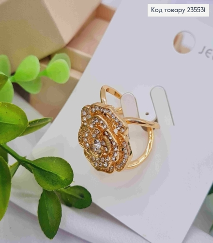 Кольцо-держатель, зажим для платка, "Роза" с камешками, золотого цвета, размер 2*2см диам.2см 235531 фото 2