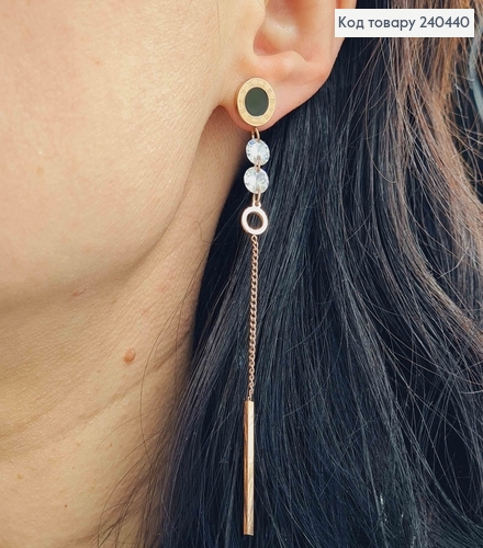 Серьги гвоздики, Римские часы с подвесками камешками, 8см, сталь Stainless Steel 240440 фото 2