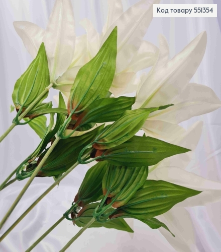 Искусственная композиция ЛИЛИИ, цвет Айвори, 7 цветочков (по 14см) на металлическом стержне, 67см 551354 фото 3