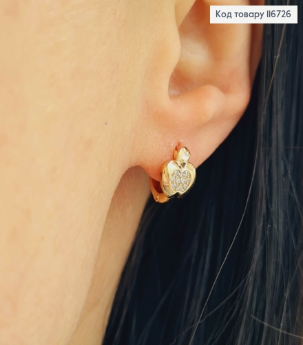 Сережки кільця 1см, "Яблучко" з камінцями, Xuping 18К 116726 фото 2