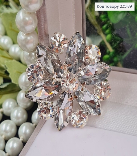 Брошка метал Цветок серебро с каимушками 4,5х4,5см 235189 фото 2