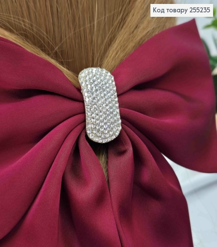 Бант с камешками, БОРДОВЫЙ, атласный, на заколке автоматик, размер 16*16см. 255235 фото 2