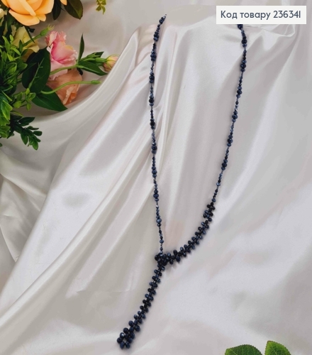 Бижутерия на шею с синим стеклярусом разного размера, плетеная, дл. 50см 236341 фото 2