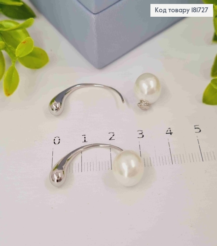 Серьги родованные гвоздики с жемчужиной, 3,1см, XUPING 181727 фото 3