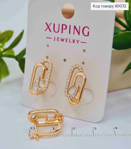 Серьги с Блестящими камешками ГУЧИ, длина 1,8см, английская застежка, XUPING 18K 110032 фото 2