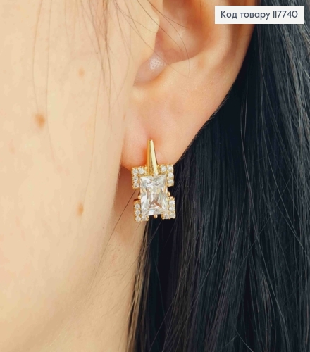Серьги с квадратным Блестящим камешком в оправе из камешков, 1,7см, английская застежка, XUPING 18K 117740 фото 2