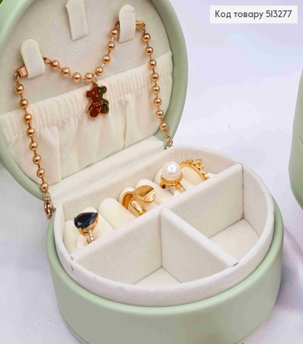 Сундучок-органайзер для хранения украшений, Фисташкового цвета, 10*9,5*5см (на кнопке) 513277 фото 2