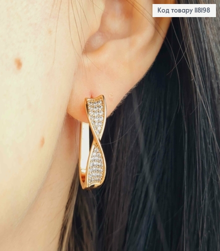 Серьги овальные "Песочные Часы" с Блестящими камешками, 2,4см, Xuping 18К 118198 фото 3