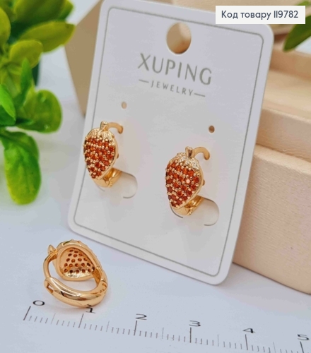 Сережки кільця "Полуничка" прикрашені Червоними камінчиками, діаметр 1,2см, Xuping 18K 119782 фото 2