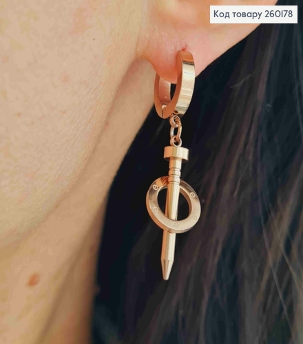 Сережки кільця (1см), мідного кольору, стилізовані під Картьє, 3,5см, сталь Stainless Steel 260178 фото 2