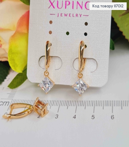 Сережки з підвіскою квадратним камінцем, 2,5см, англ.заст. Xuping 18K 117012 фото 2