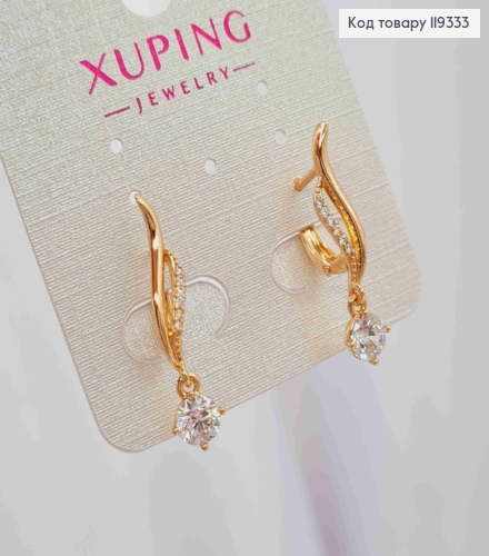 Сережки з камінцями та підвісним Блискучим каменем, довжина 2+0,5см, англійська застібка, XUPING 18K 119333 фото 3