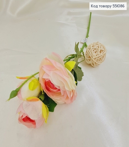 Искусственная ветвь с цветками пиона розового на металлическом стержне 42см. 551086 фото 2