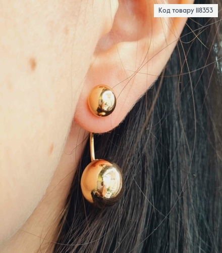 Серьги гвоздики, "ДИОР" с двумя шариками, 3см Xuping 18K 118353 фото 2