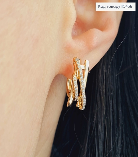 Серьги "Сан-Франциско" с камешками, 2см. англ. зам. Xuping 18K 115456 фото 2