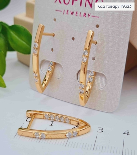 Сережки стріли прикрашені Блискучими камінцями, довжина 2,7см, англійська застібка, XUPING 18K 119323 фото 2