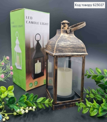 Декоративный LED фонарик 23см теплого цвета, пластик, ЧЕРНО-ЗОЛОТОГО цвета, (без батареек) 623027 фото 2