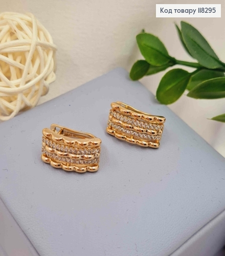 Сережки "Прямокутні" з Блискучими камінцями, 1,6см, англ. застібка, XUPING 18К 118295 фото 2